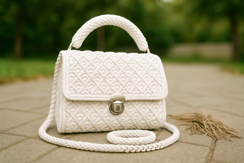 Crochet Bag Pattern: Elegant T-Shirt Yarn Purse with Flower (PDF Pattern)