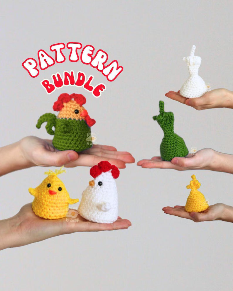 PATTERN BUNDLE Rooster/Hen/Chick version of the Flip, the bird, Crochet Pattern