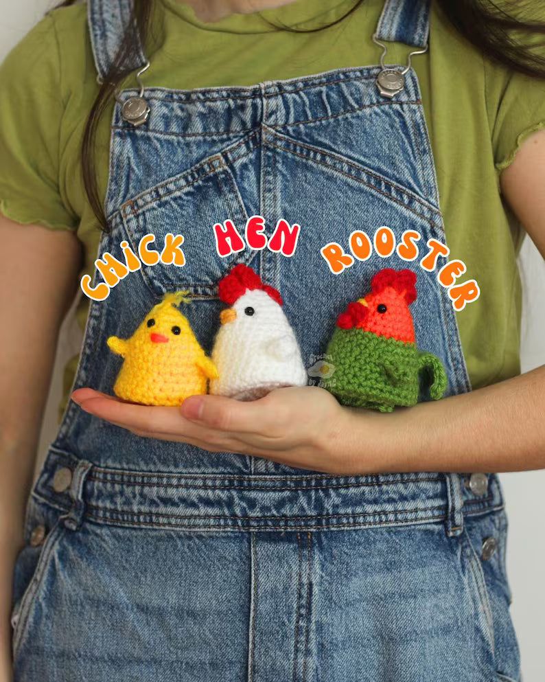 PATTERN BUNDLE Rooster/Hen/Chick version of the Flip, the bird, Crochet Pattern