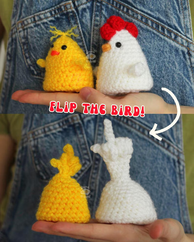 PATTERN BUNDLE Rooster/Hen/Chick version of the Flip, the bird, Crochet Pattern