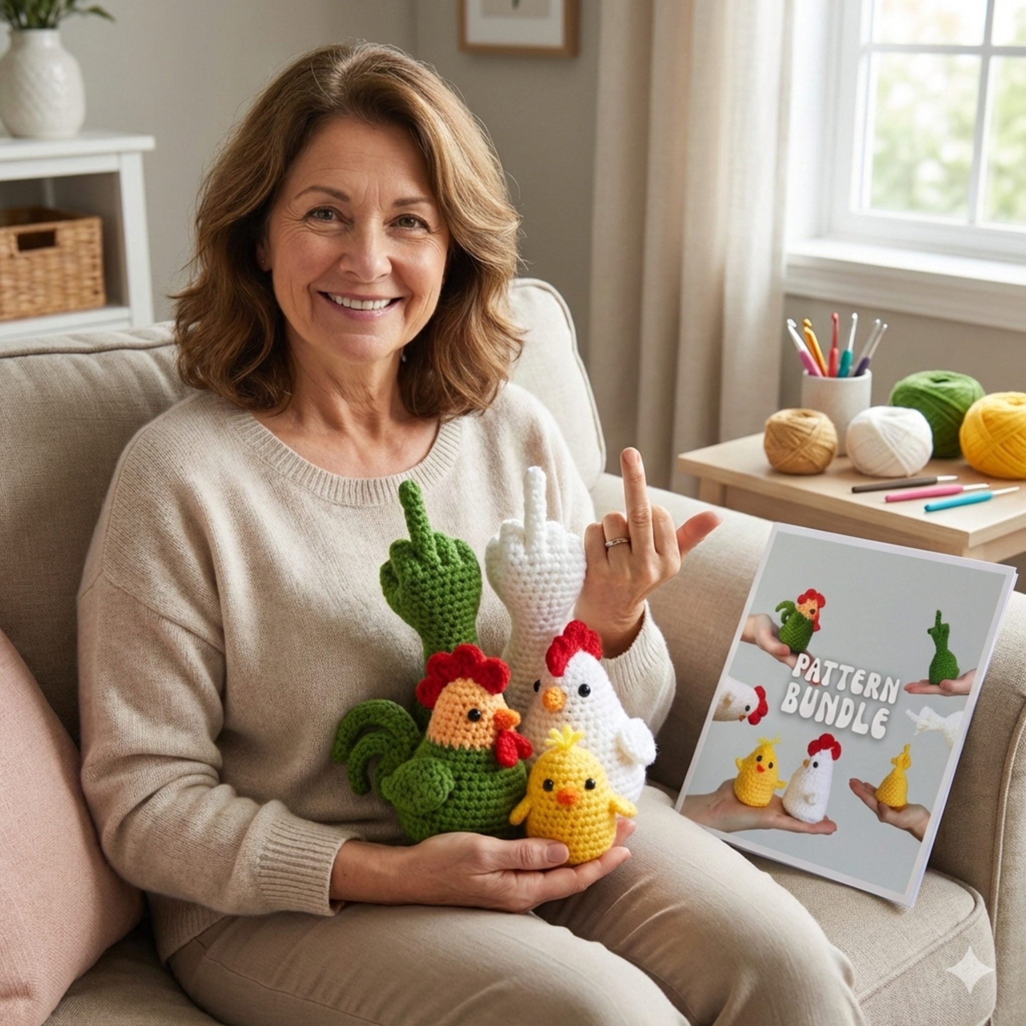 PATTERN BUNDLE Rooster/Hen/Chick version of the Flip, the bird, Crochet Pattern