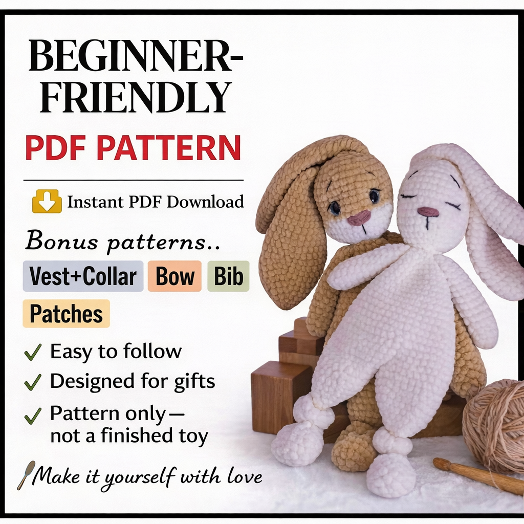 Snuggling Bunny Amigurumi Bundle – Easy Crochet Pattern (PDF)