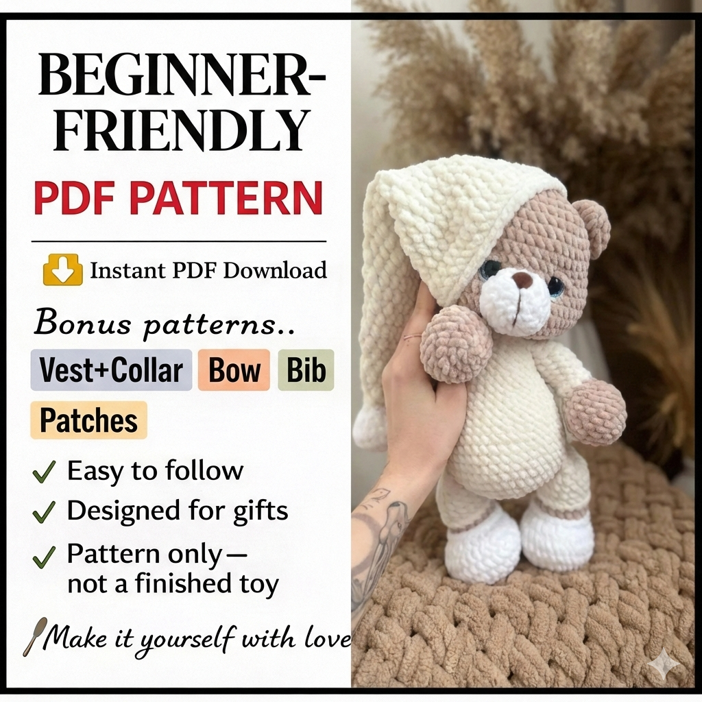 Teddy Bear Amigurumi Crochet Pattern – Plush Toy PDF