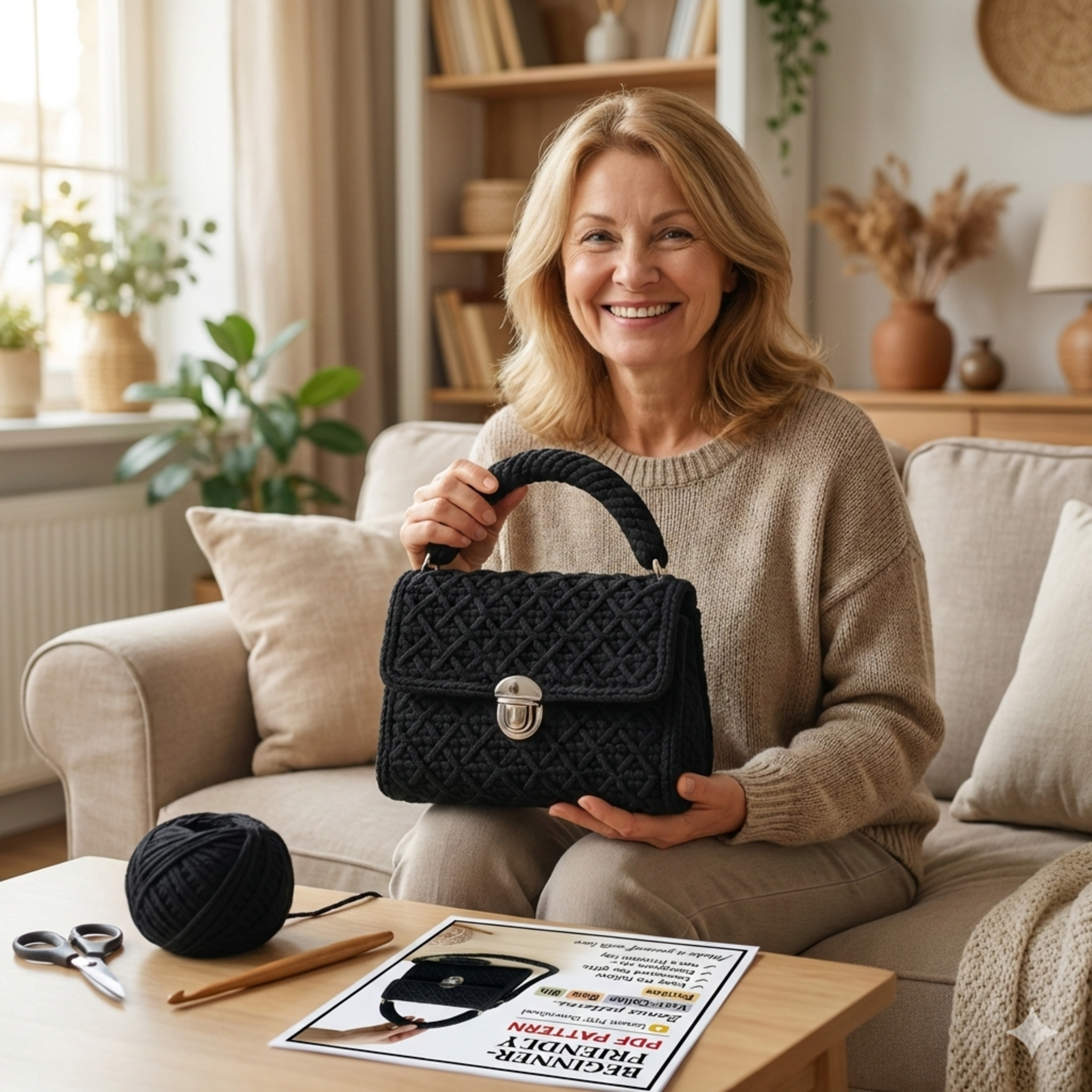 Crochet Bag Pattern: Elegant T-Shirt Yarn Purse with Flower (PDF Pattern)