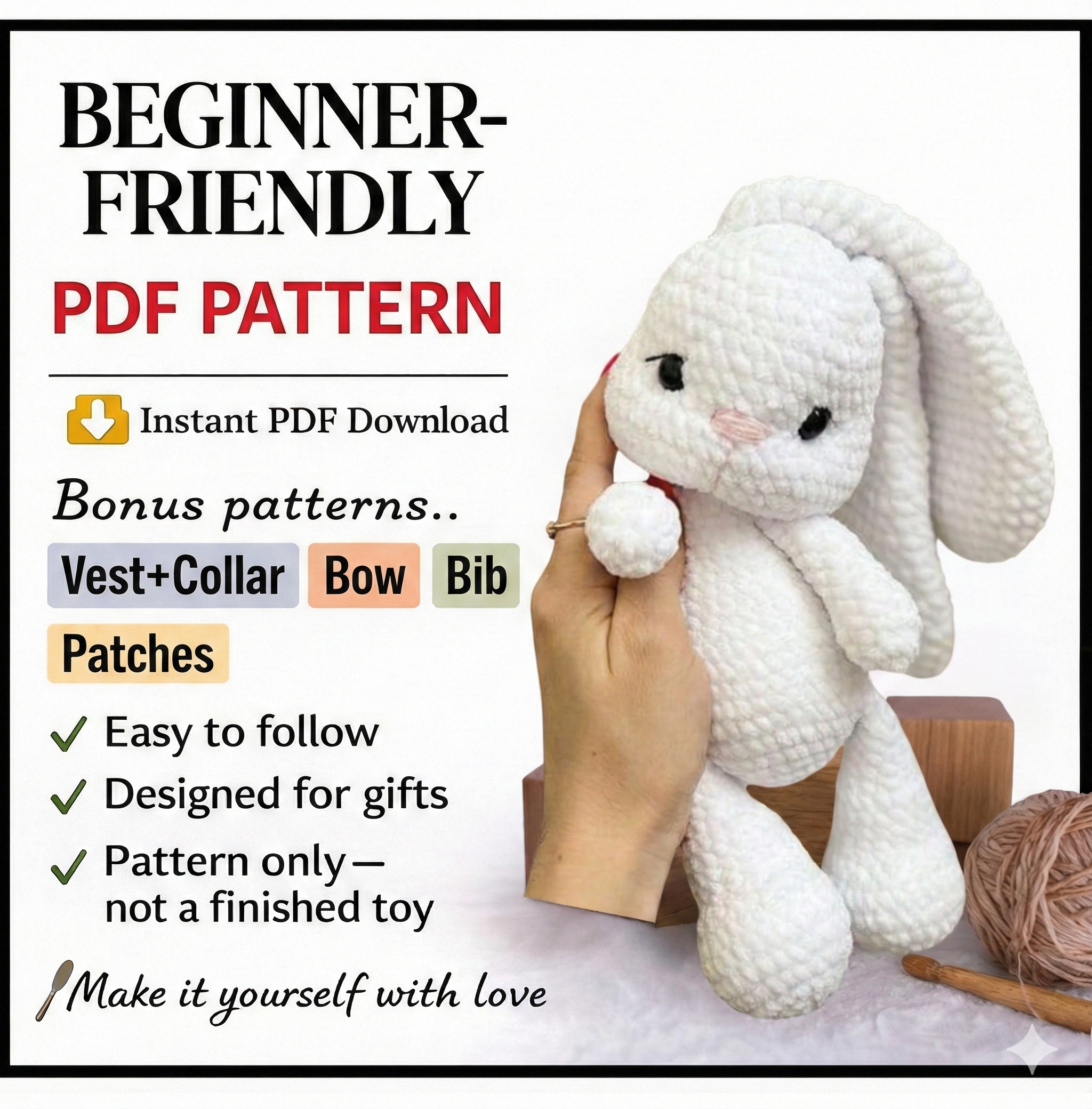 Soft Bunny Amigurumi Crochet Pattern – Beginner-Friendly PDF