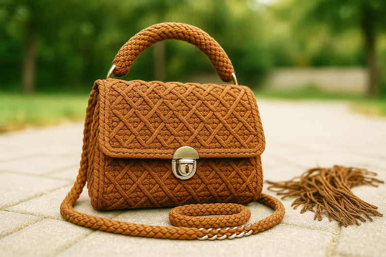 Crochet Bag Pattern: Elegant T-Shirt Yarn Purse with Flower (PDF Pattern)