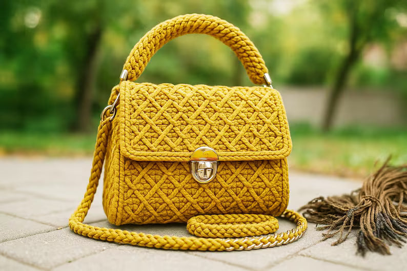 Crochet Bag Pattern: Elegant T-Shirt Yarn Purse with Flower (PDF Pattern)