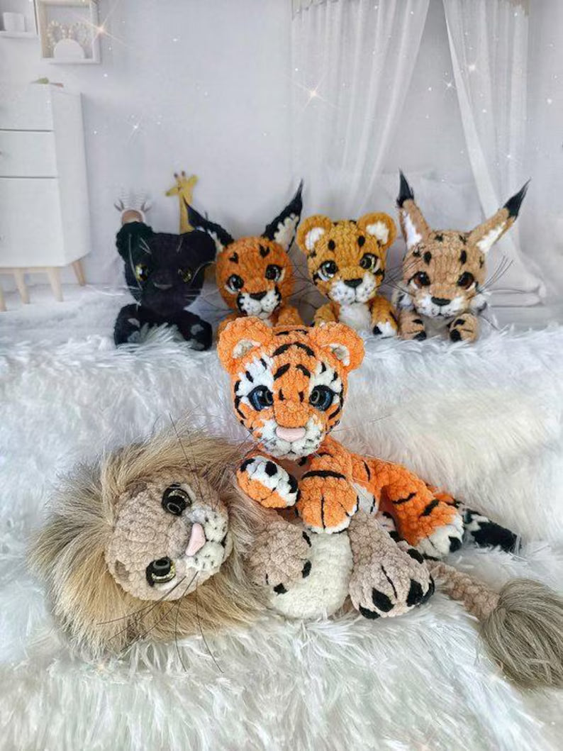 5in1 Little Ones –Wild Cats Crochet Pattern Bundle – Tiger, White Tiger, Panther, Lion, Leopard, Caracal & Lynx (PDF, US Terms)